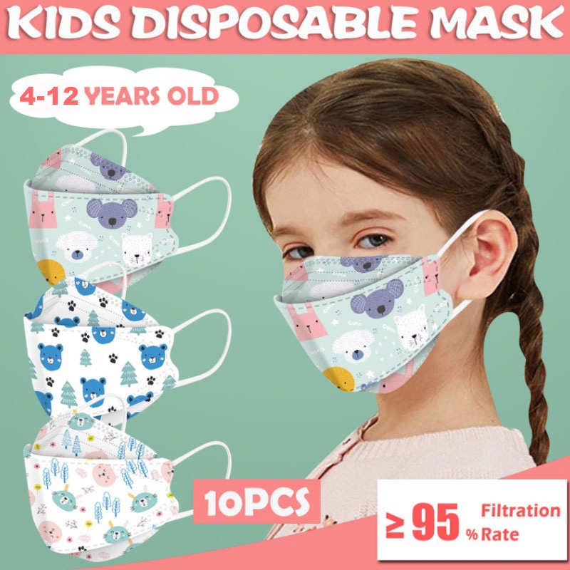 Máscaras Infantiles Para Niños Con Tres Capas De Máscara Facial Sellada Por Calor 10pcs De 4 A 12 Años KF94