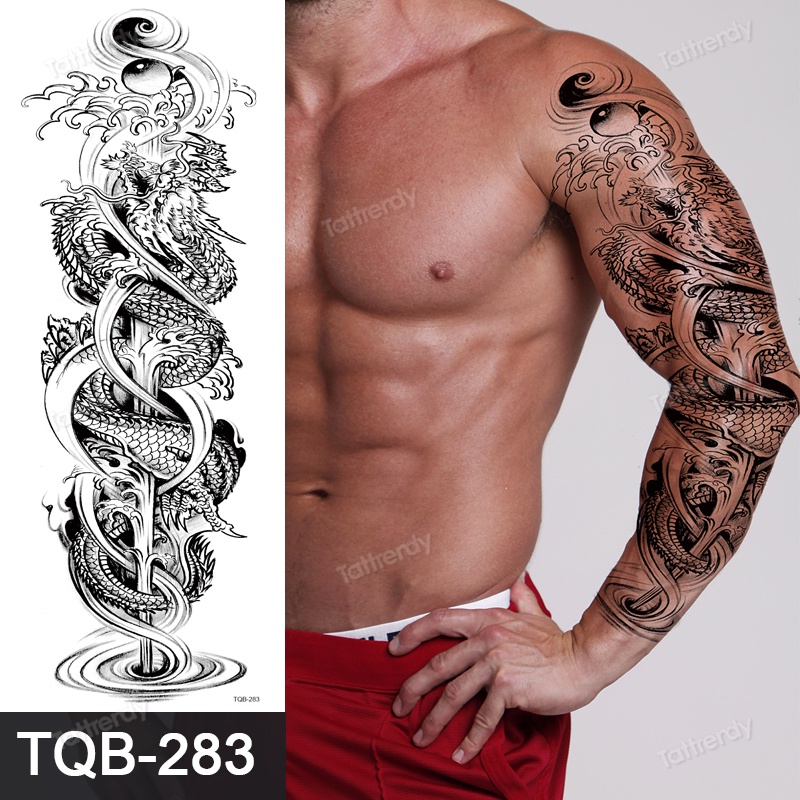 Tatuaje De Pierna De Muslo Grande Para Mujer Adultos Hombres De Brazo Completo Manga Lobo Dragón Tótem Diseños Impermeables Tatuajes Temporales