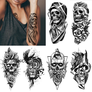Image of thu nhỏ Small full-arm tattoo sticker waterproof and durable half-arm skull English letter other shore flower tattoo sticker #0