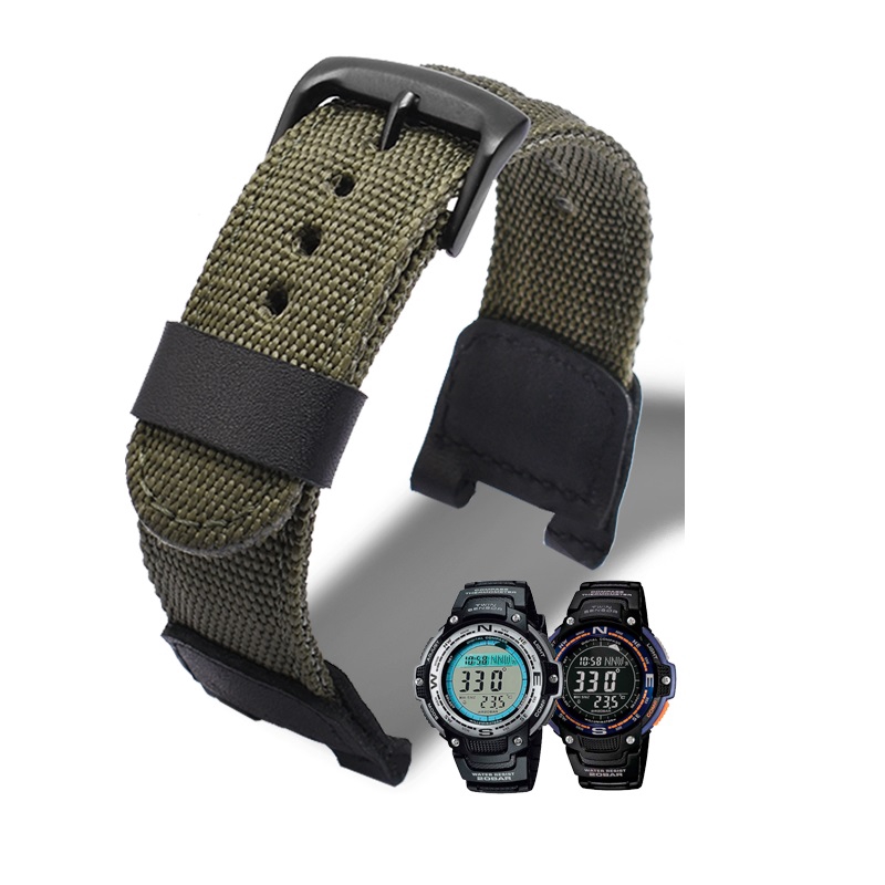 Correa De Reloj Militar Verde De Nylon + Cuero De Repuesto Para Casio SGW-100 Accesorios Deportivo Para Conducción SGW100 #9