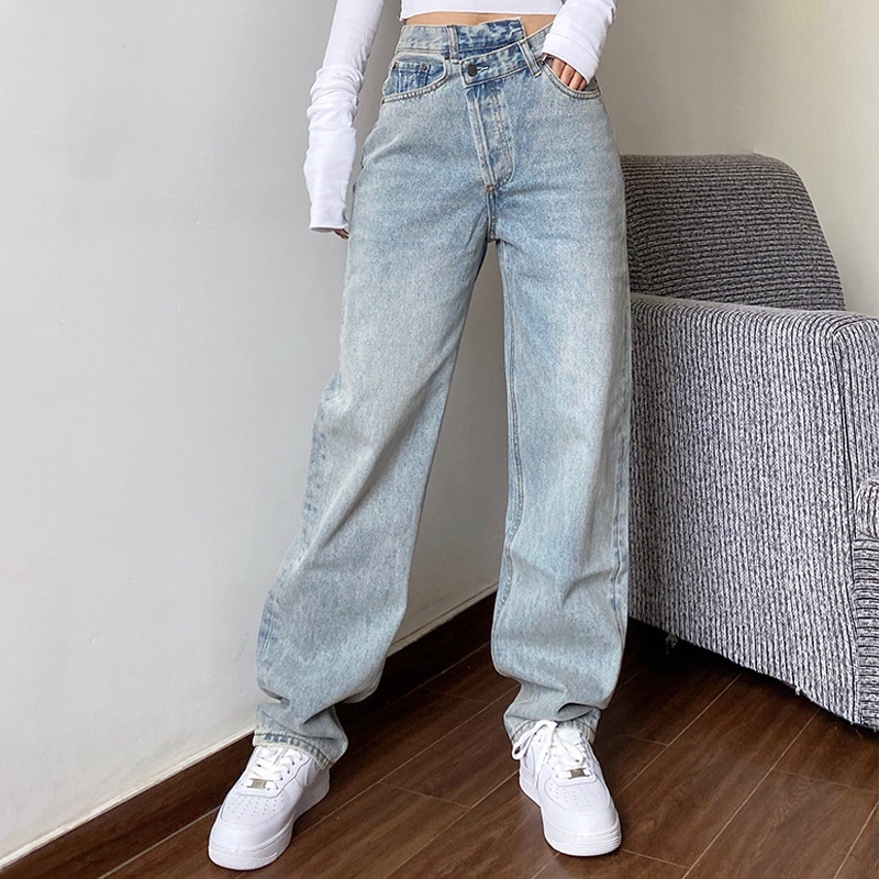 grava Permuta lavabo Mujer Jeans holgado cintura alta recta pantalones mujeres blanco negro moda  Casual suelto pantalones indefinidos | Shopee Colombia