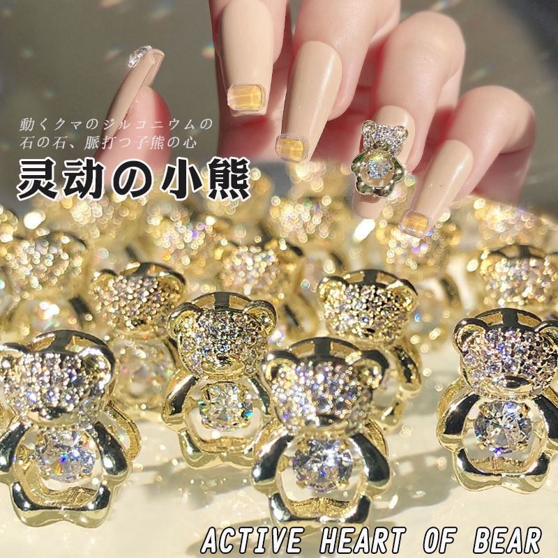 Image of Influencer Hot-Selling Accesorios De Manicura Smart Bear Latiendo Corazón Nuevo Estilo Rhinestones Super Intermitente Th #0