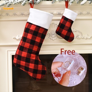 Image of ... Calcetines de Navidad a cuadros rojos y negros, calcetines de Navidad con borde de peluche blanco, adornos navideños, gran oferta