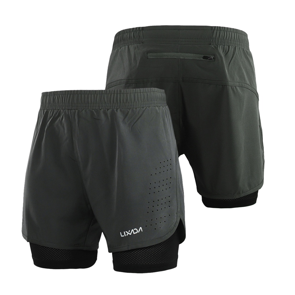 Lixada Pantalones cortos de correr 2 en 1 de doble capa elástica cintura entrenamiento fitness activo yoga jogging atlético 