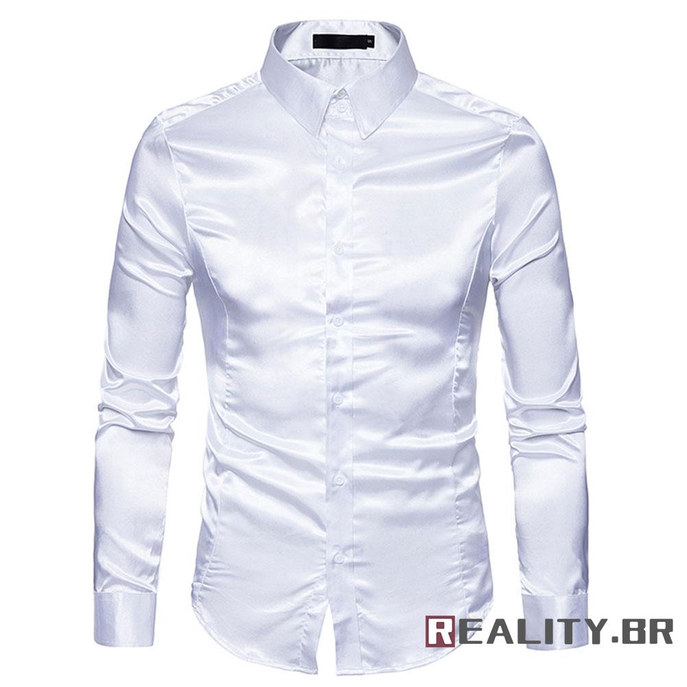 Camiseta De Seda Satén Para Manga Slim Business Formal Casual Top | Shopee Colombia