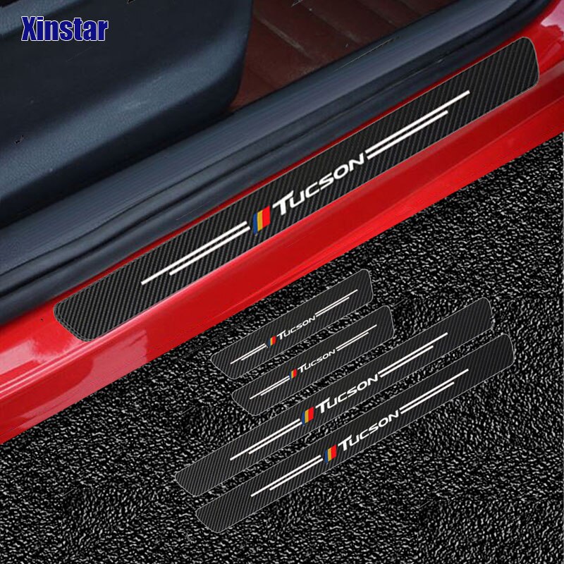 4 pzs protector De puerta De coche De Fibra De Carbono Etiqueta/Etiqueta Limi ting Para Hyundai Tucson accesorios De modelado De coche 2021 2020 2019 2012 @-2018 #9