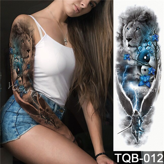 Image of impermeable temporal falso tatuaje pegatina calavera animal esperanza hombres mujeres completo tótem tatto gran brazo manga tatuaje #7