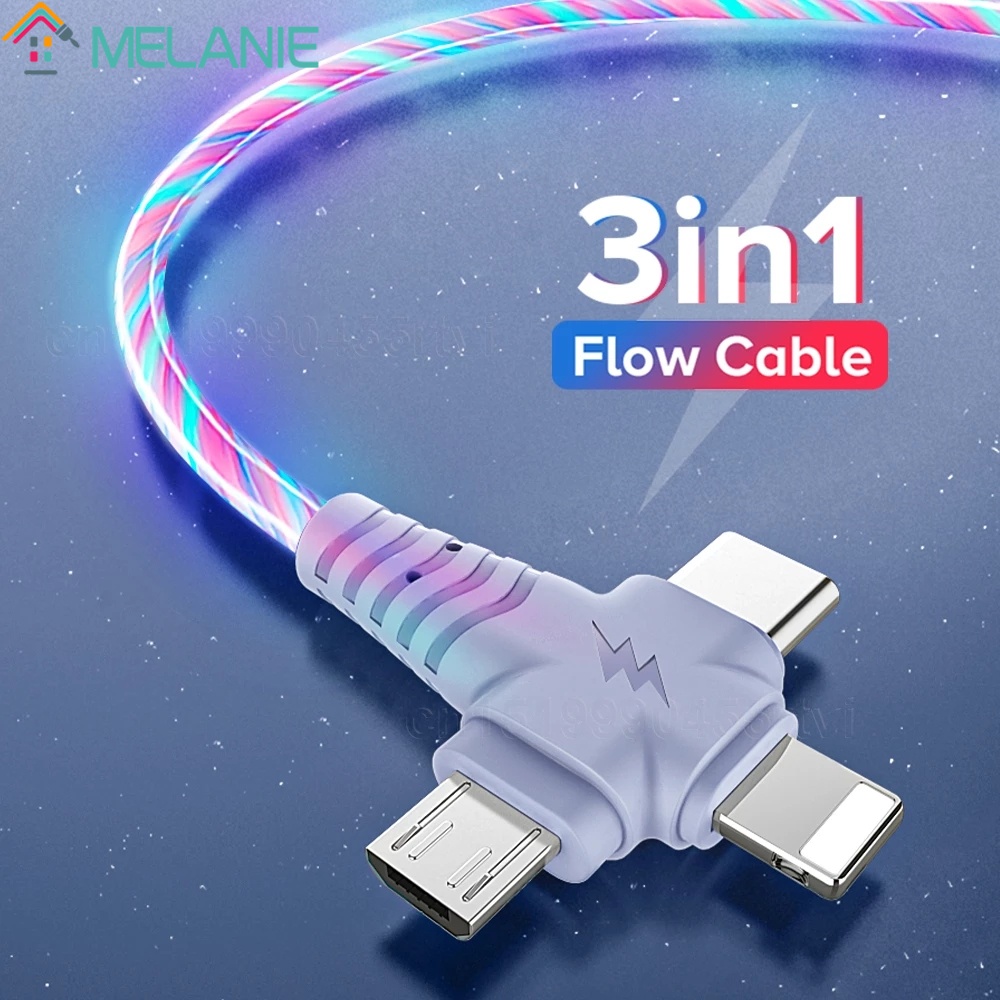 Cable De Datos De Luz De Corriente Tres En Uno Universal Para Iphone , Micro , Tipo c/Carga Y Transmisión Dos