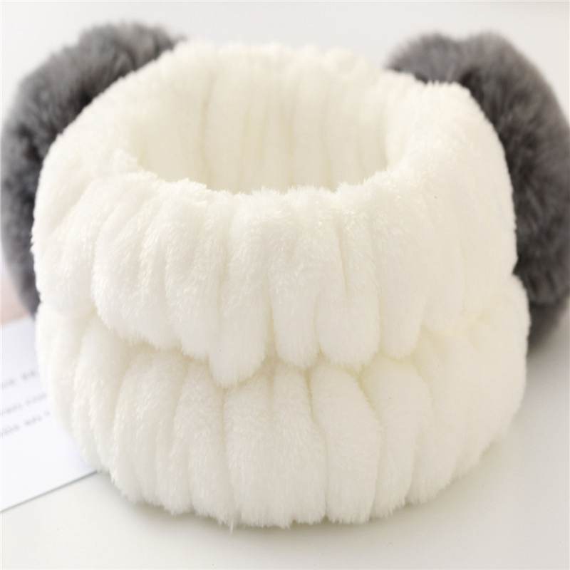 Unids lindo Panda Diadema suave elástico polar coral banda para el pelo con Pompones para cuando te aplicas Maquillaje o Haces Cosplay Rosa, Negro 