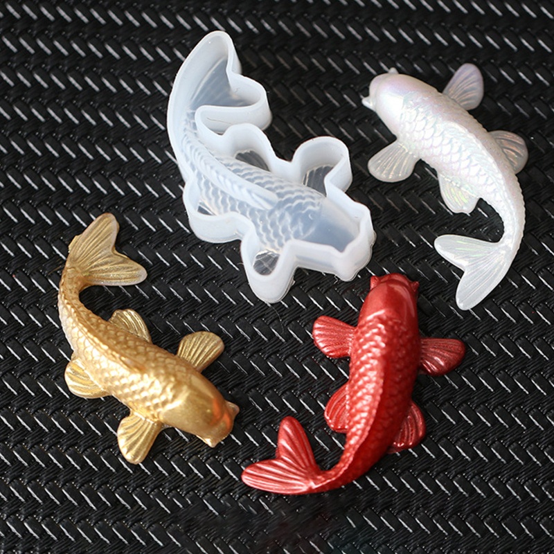XIA 3 Piezas Espejo Pez Dorado Tridimensional Koi Adornos UV Cristal Epoxi Molde De Jabón Cera De Yeso Resina Silicona DI