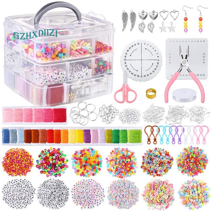 12 Estilos Kit De Pulsera De Amistad Con Cuentas De Cadena Y Letras , Hilo De Bordado De Color , Cordón Elástico , Disco De Trenzado , Hallazgos Para Pulseras , Fabricación De Joyas #1