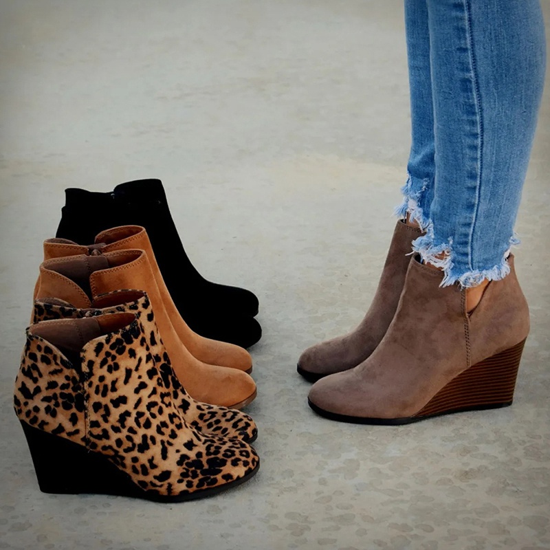 Otoño E Invierno Botas De Estampado De Leopardo De Las Mujeres Cuña Plataforma Zapatos | Shopee Colombia