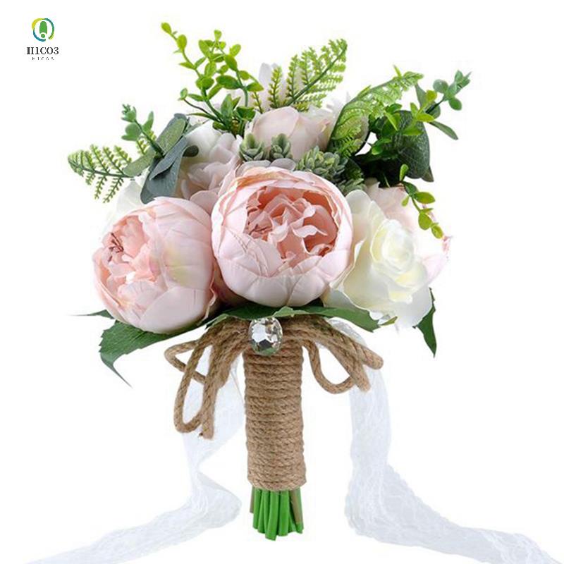 ramo de flores de rosa de peonía artificial para dama de honor hecha a mano  | Shopee Colombia