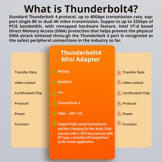 Image of thu nhỏ Adaptador Fonken Thunderbolt 4 40Gbps USB C 8K @ 60Hz 100W 5A A Tipo Convertidor De Carga Rápida Mini De Datos #6