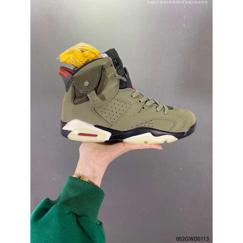 Rapero · Scott Once Up Travis x Air Jordan 6 ” Cactus Jack ” AJ6 Generación Retro Casual Cultura Zapatos De Baloncesto ” Verde Gris Luminoso Grimace #1