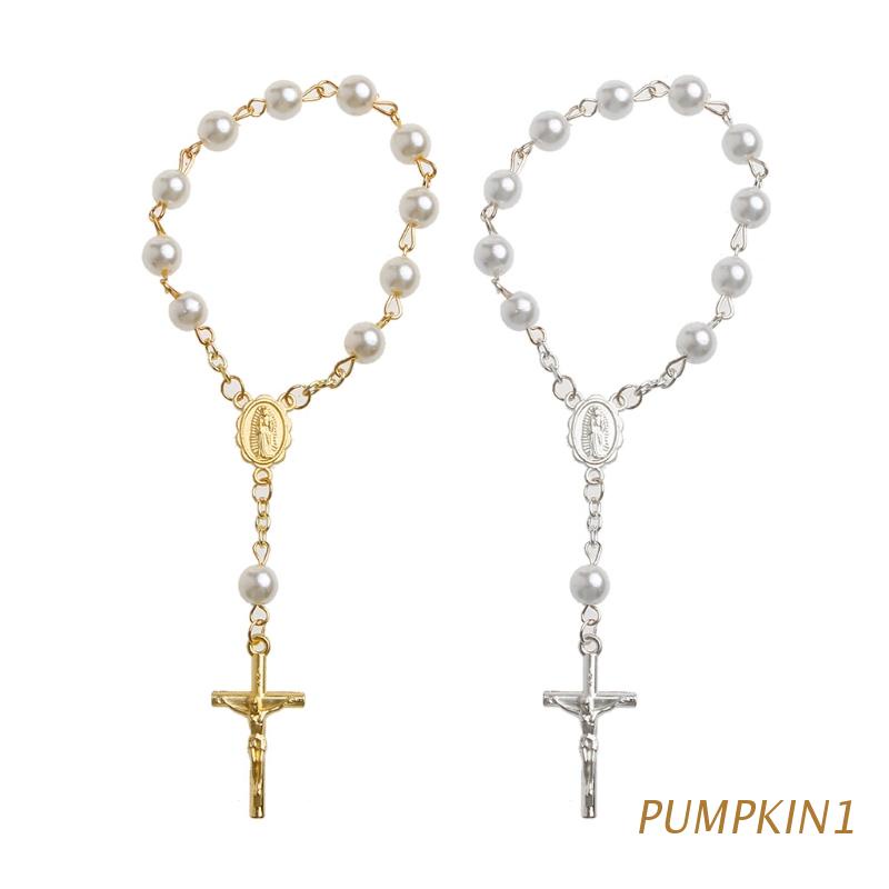Image of Calabaza Católica Cruz Dedo Cadena Mini Rosario Bautismo Rosarios Perlas De Imitación Pulsera Para El Favores Christen #0