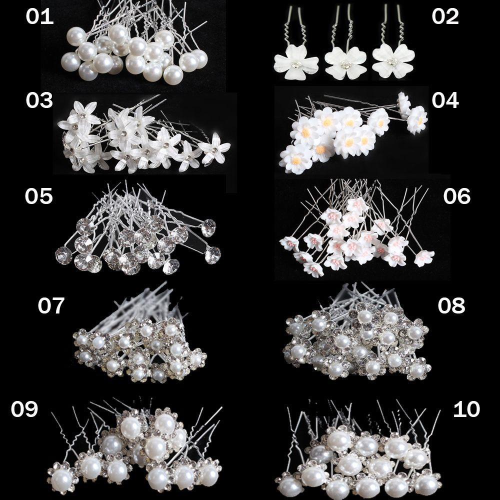 White flower crystals Pearls Beads Bridal Wedding Headpiece Hair Accessories 