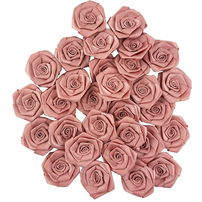 30 unids/pack de 60 mm de ancho hecho a mano satén rosa cinta rosetas tela  flor arco apliques decoración de boda artesanía accesorios de costura DIY |  Shopee Colombia