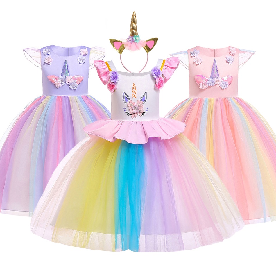 Arco Iris Unicornio De Lujo Vestido Para Niña De Manga Voladora Princesa  Disfraz De Los Niños De Halloween Ropa De Fiesta | Shopee Colombia