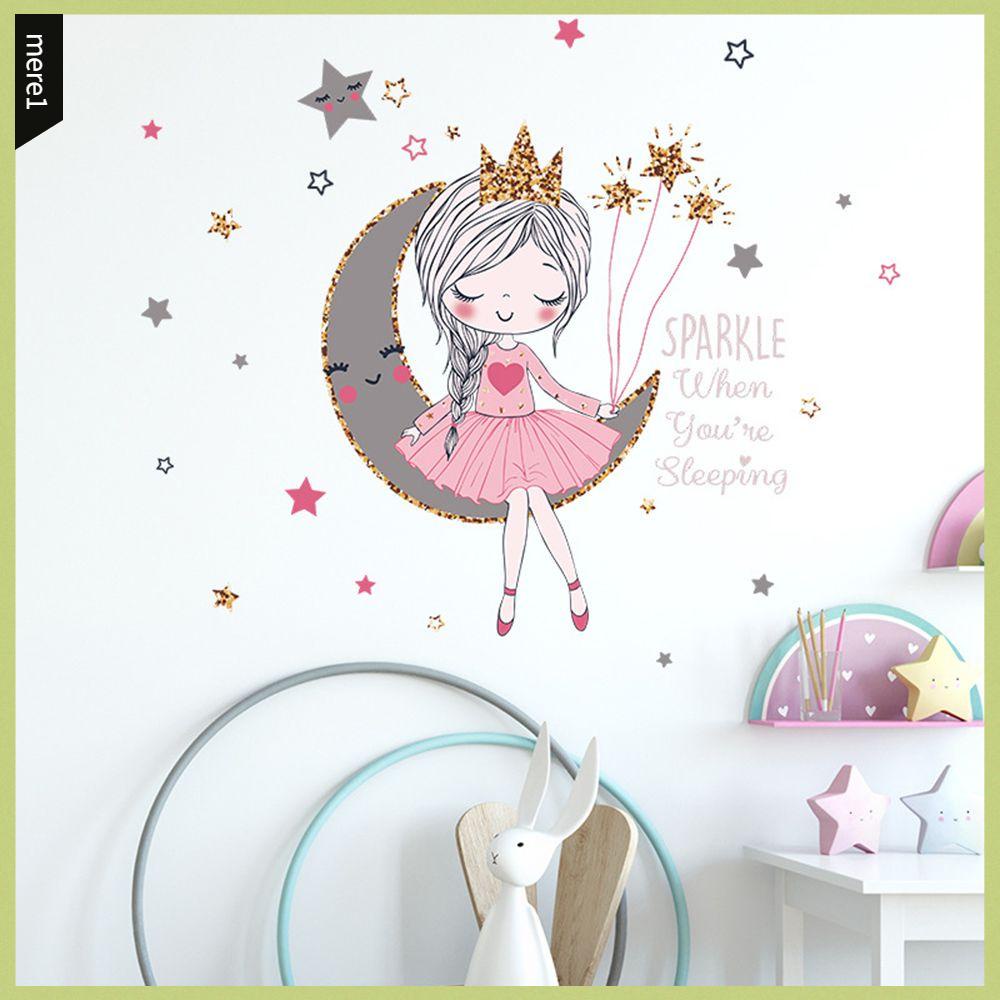 mera moda dormitorio decoración princesa en la luna para la decoración del  hogar pegatina de pared lindo princesa papel pintado para niñas habitación  de la pared de embellecimiento de dibujos animados pegatinas |