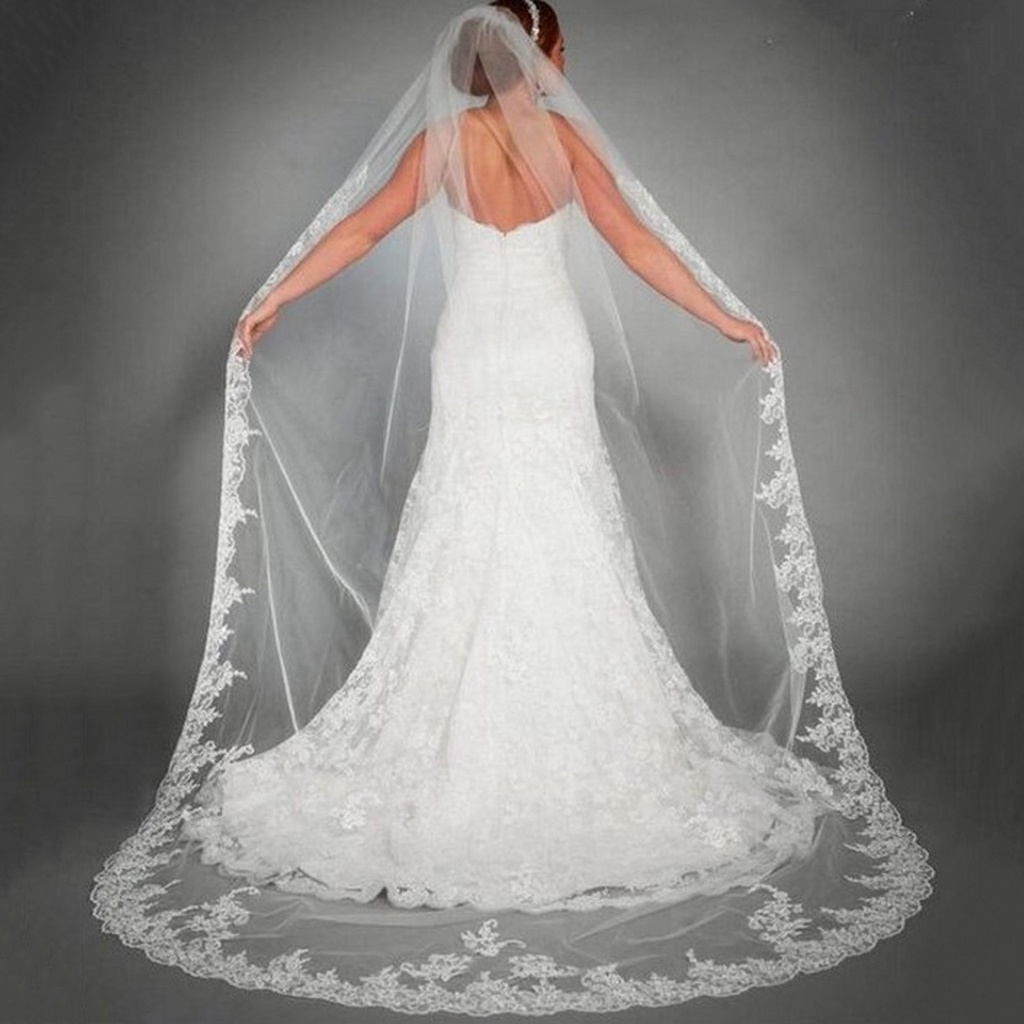 Catedral Floral Con Peine Magnífico Boda Nupcial Para Las Mujeres Velos De Encaje Largo Suministros De Novia #3