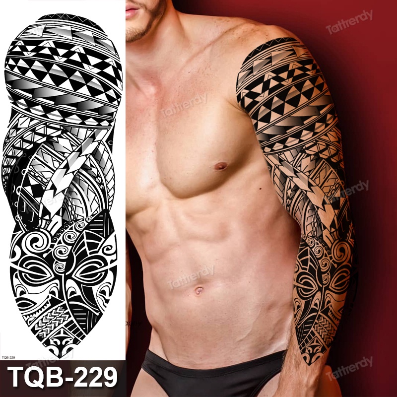 Image of Tatuaje Temporal De Brazo Completo Máquina De henna Negra animal Tigre Manga Calavera De León Impermeable Grande #1