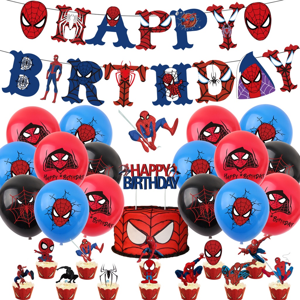 Las Necesidades De Fiesta De Spiderman Para Niños Decoración Cumpleaños  Marvel Banderines Conjunto De Globos De Bandera | Shopee Colombia