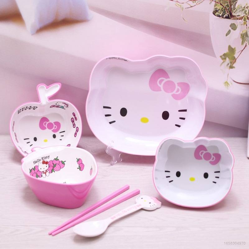 GK hello Kitty Nueva Melamina Protección Ambiental Resistente A Dibujos Animados Niños Cubiertos En El Hogar Platos Cuencos #3