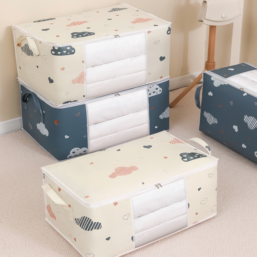 4 bolsas de almacenamiento debajo de la cama con asa reforzada para ropa edredones Bolsa de almacenamiento de gran capacidad ropa de cama gris mantas 