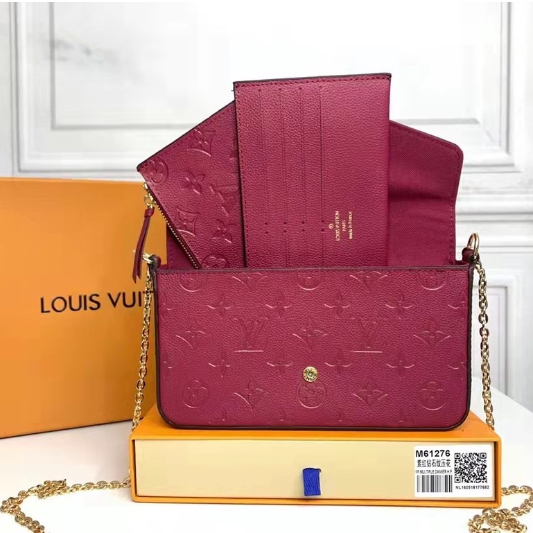 100 % original Louis Vuitton LV Pochette Félicie Bolsa De Cadena En Relieve Rojo Oscuro 3 1 Bolso De Hombro (Con Caja De Regalo) #10