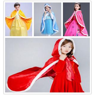 Image of KKHC Winter Kids Velvet Cape Fancy Girls Princess Elsa Belle Cloak Christmas Costume Red Blue Outfit