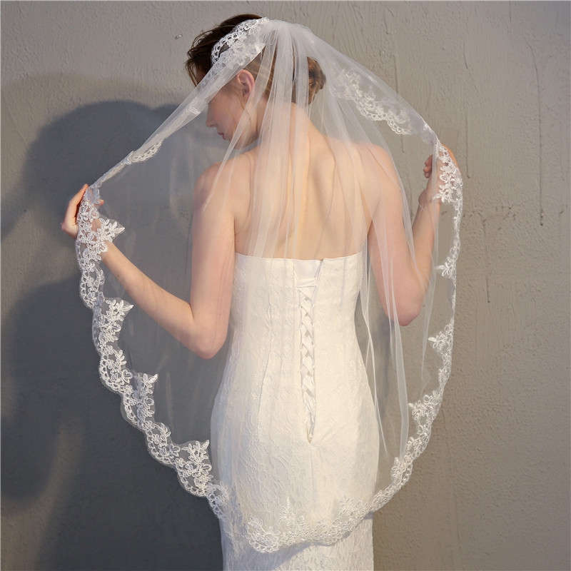 Velos Cortos De Novia Con Borde De Encaje Deartiara Blanco Para #10