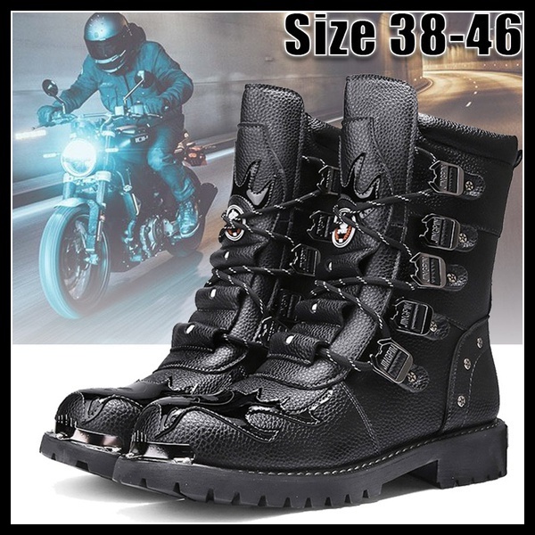 Botas De Motocicleta Cuero Zapatos Metal Gótico Rock Punk Para Hombre Militares Invierno Negro Vaquero Moda | Shopee Colombia