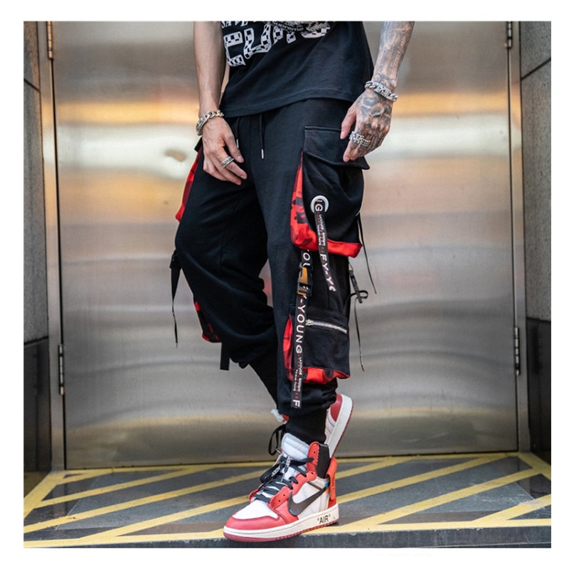 Hombres Negro Hip hop Grandes Bolsillos Streetwear Monos Joggers Pantalones | Shopee Colombia