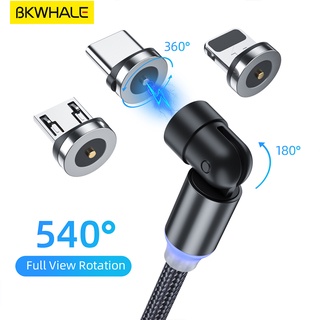 Image of bkwhale cable de cargador magnético de rotación de 540 micro usb / tipo c / cable de carga rápida LED para iphone 7 x xs/android