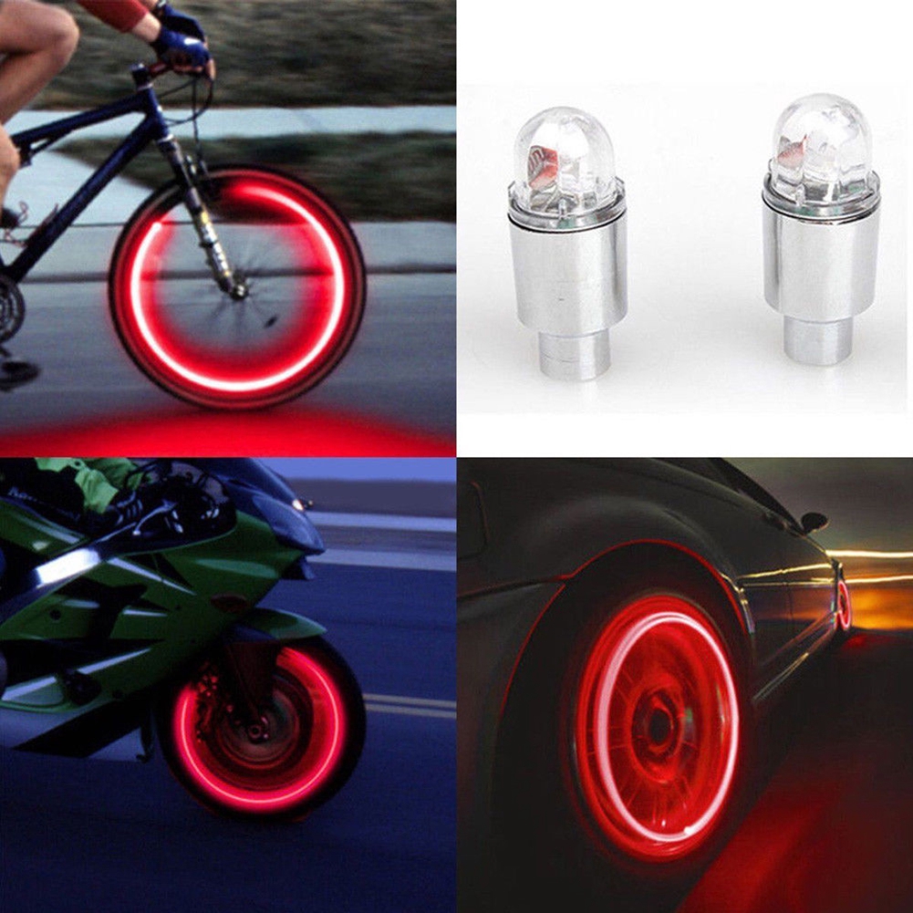 2stk bicicleta bike auto válvula tapas lámpara accesorios bicicleta LED radios luz 