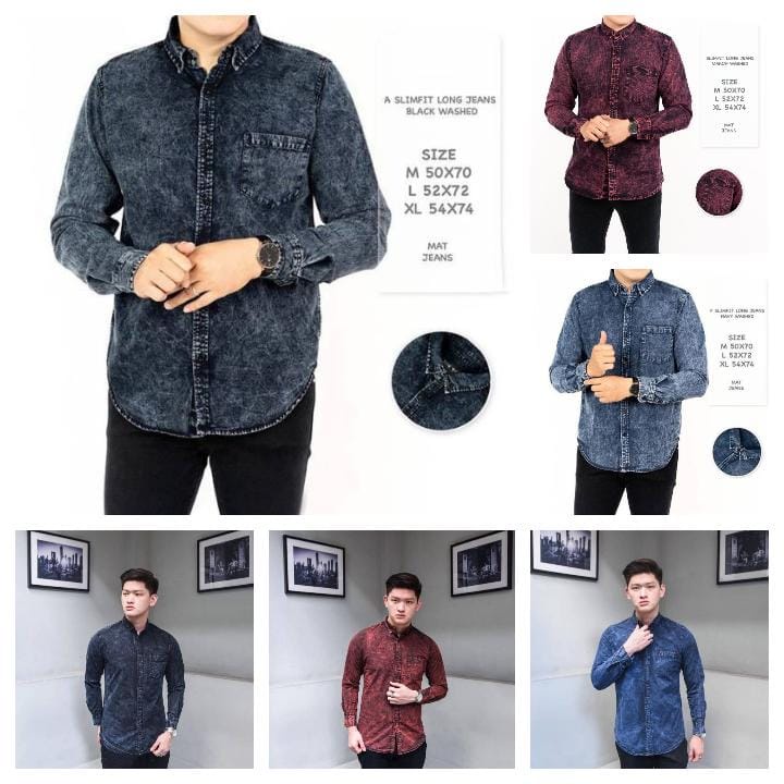 Pulsera de mano gratis camisa Jeans de manga larga hombres / camisas Levis de manga larga / camisas vaqueras de mezclilla de manga larga talla M L XL XXL XXXL XXXXL #2