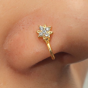 Creativo No Perforado En Forma De U Clip De Nariz De Cobre Con Incrustaciones De Circonita Estrella Amor Corona Anillo Falso J