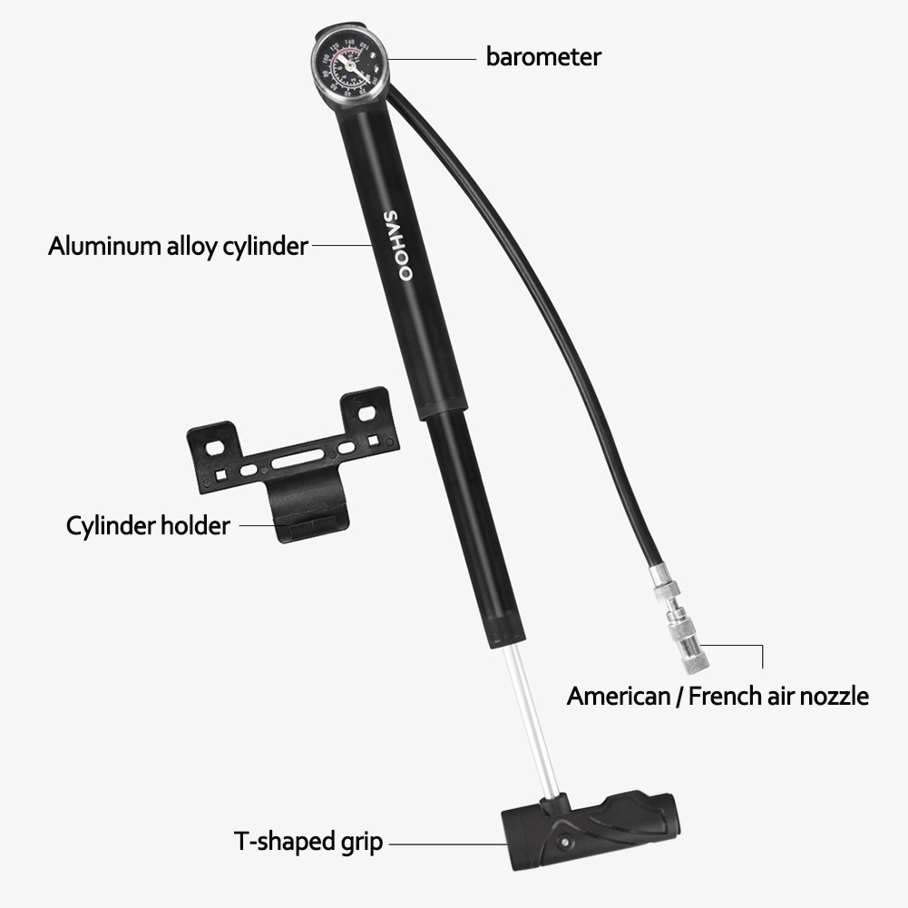 Image of 100psi Bomba De Bicicleta Portátil Con Manómetro Americano/Presta Válvula Inflador #7