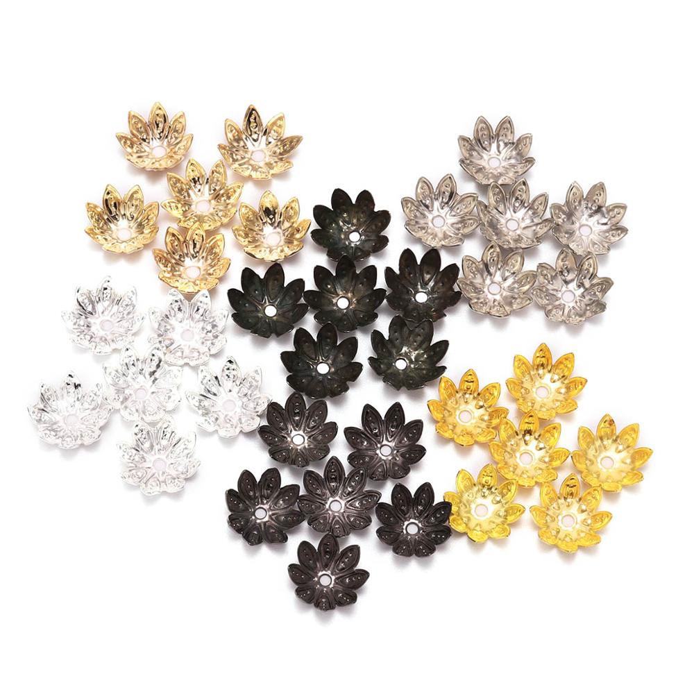 Image of 100pcs / Lot Cuentas de metal en forma de loto plateadas tamaño 8 10 mm, utilizadas para la fabricación de joyas #0