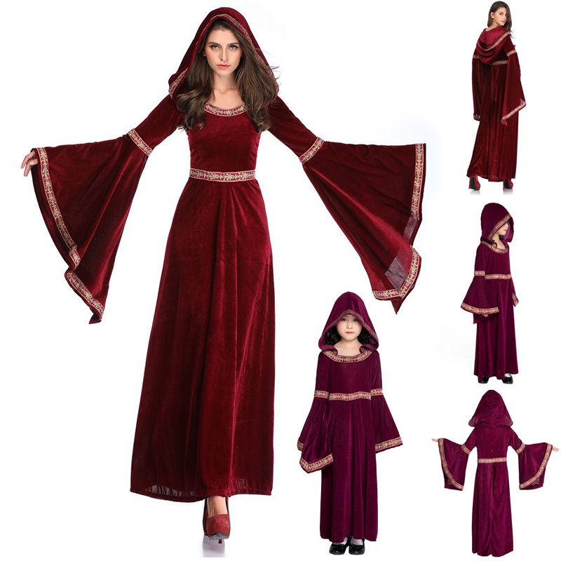 Vestido Rojo De Vino Con Capucha De Bruja De Vampiro Medieval De Halloween  Disfraz De Cosplay De Carnaval | Shopee Colombia