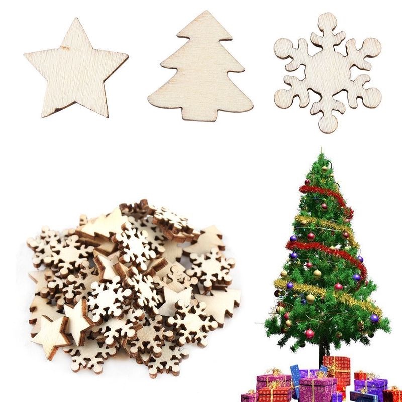 STOBOK 50 piezas adornos colgantes de madera de navidad rodajas de madera redonda piezas de madera adornos de bolas para la decoración del árbol de navidad 