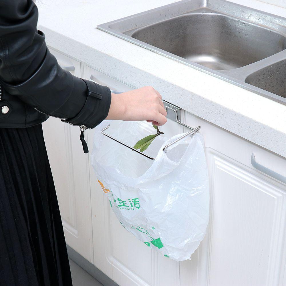 Soporte para bolsas de basura para puertas de gabinetes de cocina estante de bolsas de basura colgantes de acero inoxidable 