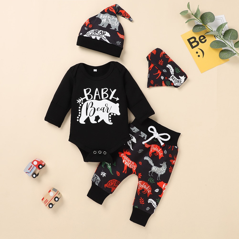 Bebe Ninos De Dibujos Animados Patron De Ropa Conjunto De Letras De Manga Larga Body Pantalones Sombrero De Tres Conjuntos De Otono Bebe Nino Ropa Shopee Colombia