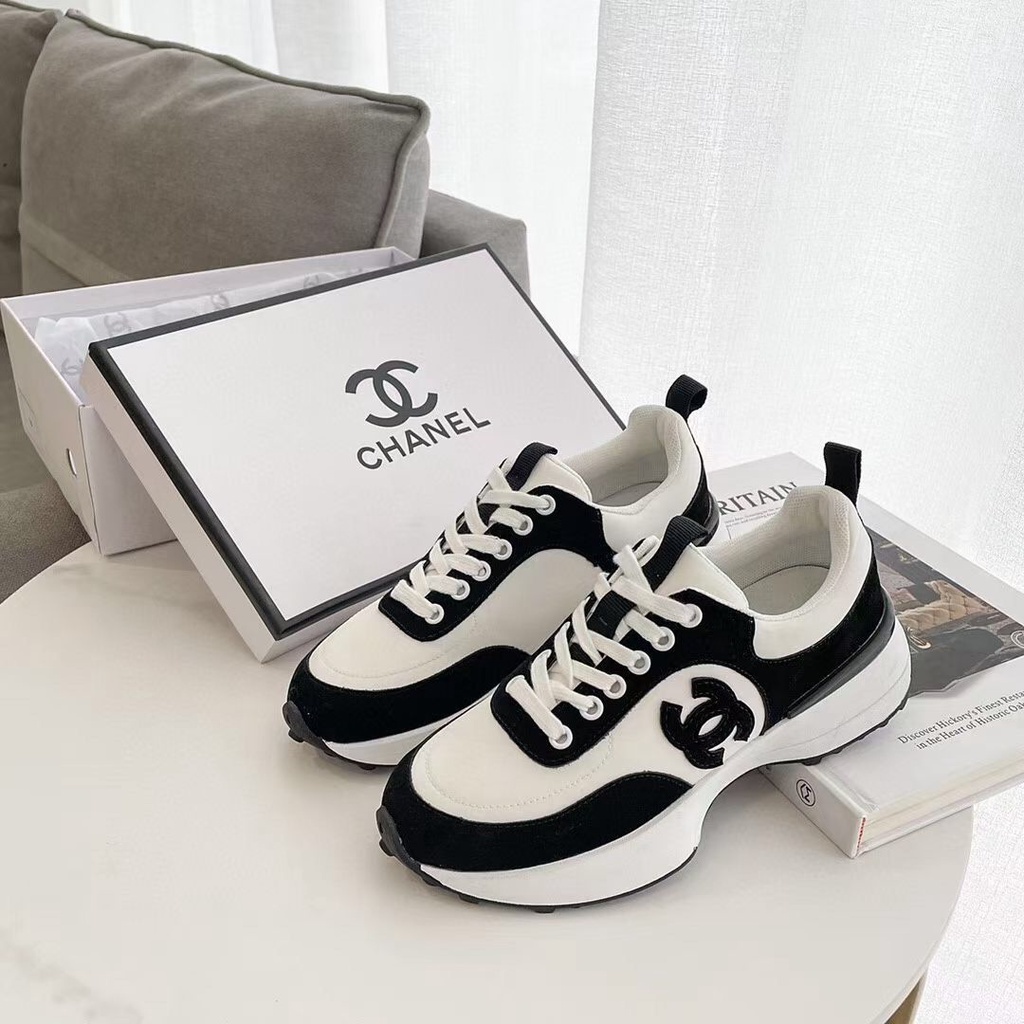 2021 moda chanel zapatos deportivos coreano negro blanco moda mujer zapatillas de cuero real fondo grueso de malla transpirable correr casual | Shopee Colombia