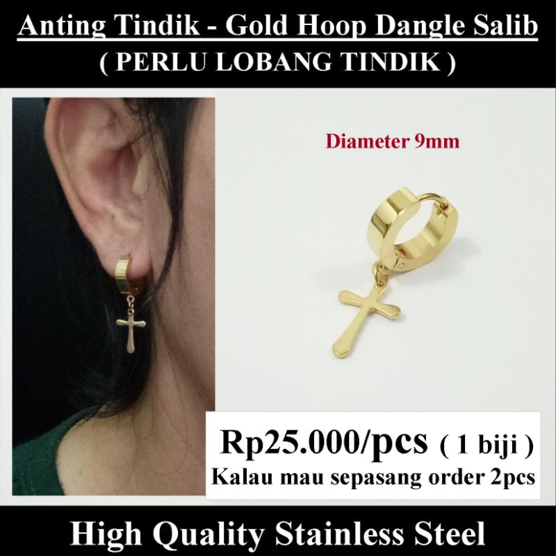 Pendientes de Piercing para hombre para hombre - cruz de aro de oro #3