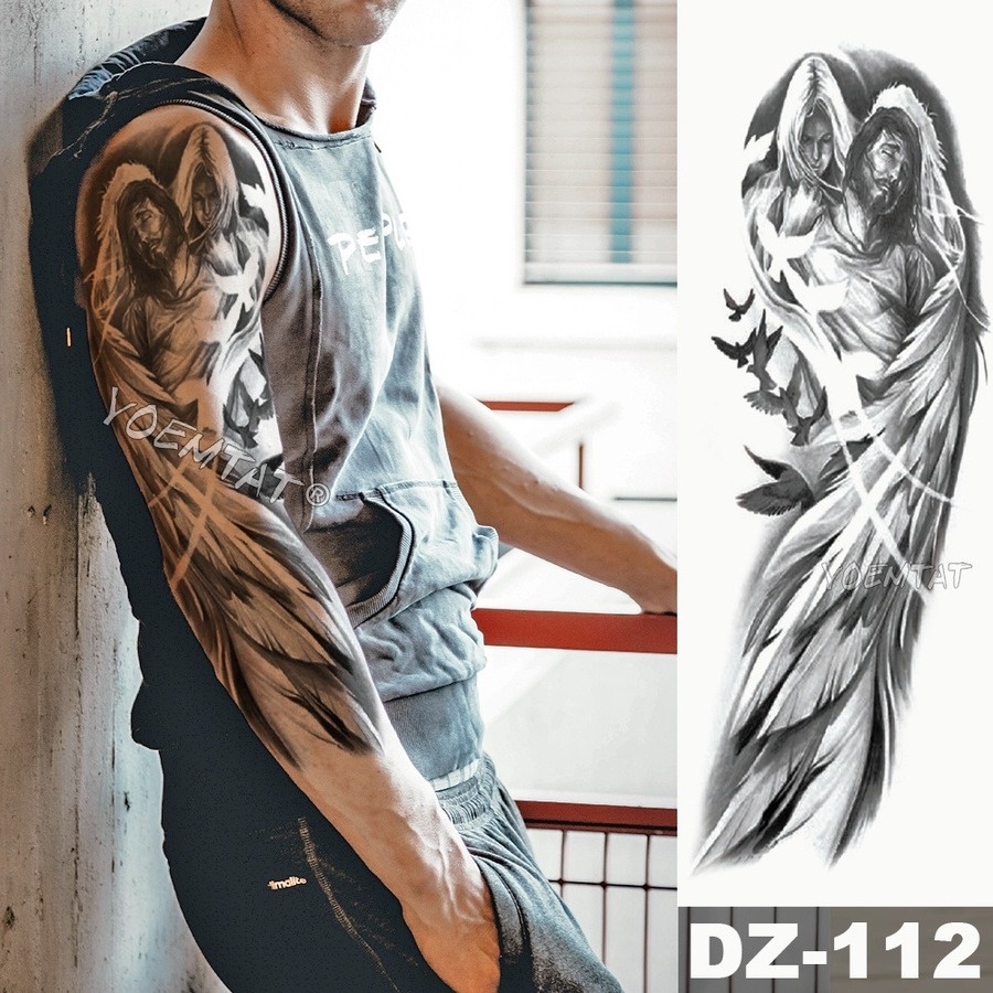 Gran Manga Brazo Tatuaje Ángel Alas Paloma Jesús Impermeable Temporal  Pegatina Hombres Santidad Santo Cráneo Completo Tótem Popular | Shopee  Colombia