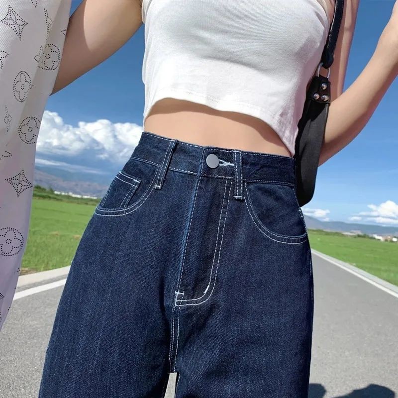 mujer primavera y otoño nueva versión coreana del año cintura alta suelta vertical fregado ancho pierna pantalones | Shopee Colombia
