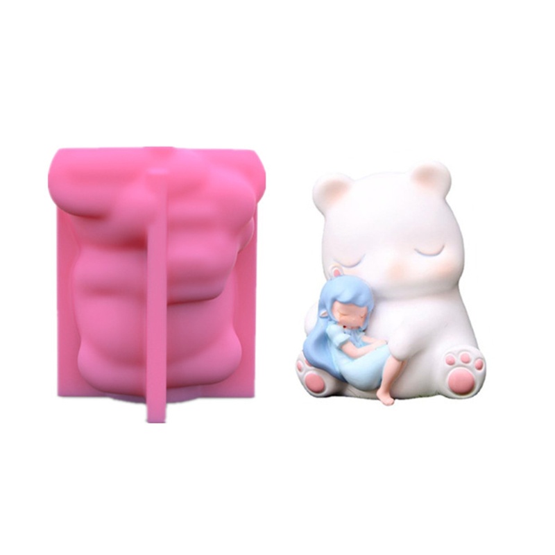 beve * Molde De Silicona 3D Lindo Oso Blanco Con Niña Maceta DIY Hecho A Mano Vela De Yeso Epoxi Resina Para Decoraciones Del Hogar
