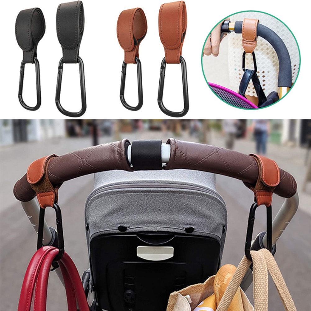 1/2Pcs Gancho De Cochecito De Bebé De Cuero De PU Para Colgar Bolsas Y Compras Giratorio Velcro Carro #7